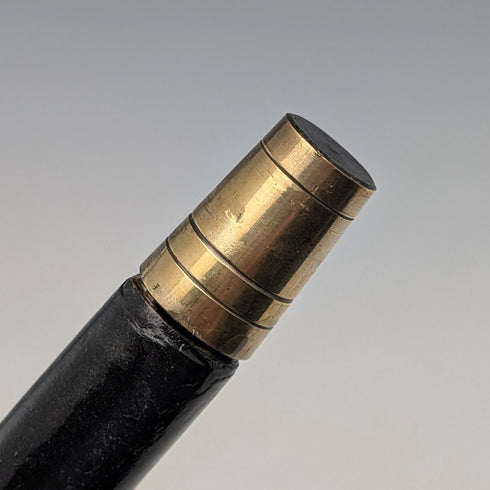 Circa 1900 Antique Black Shaft Sterling Silver Rondelle Handle Walking Stick 88cm